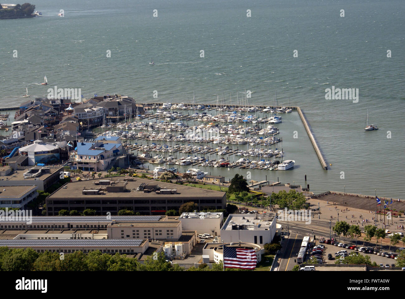 San Francisco bay area shoreline with ships and ferry boats for carrying tourists to various important tourist spots Stock Photo