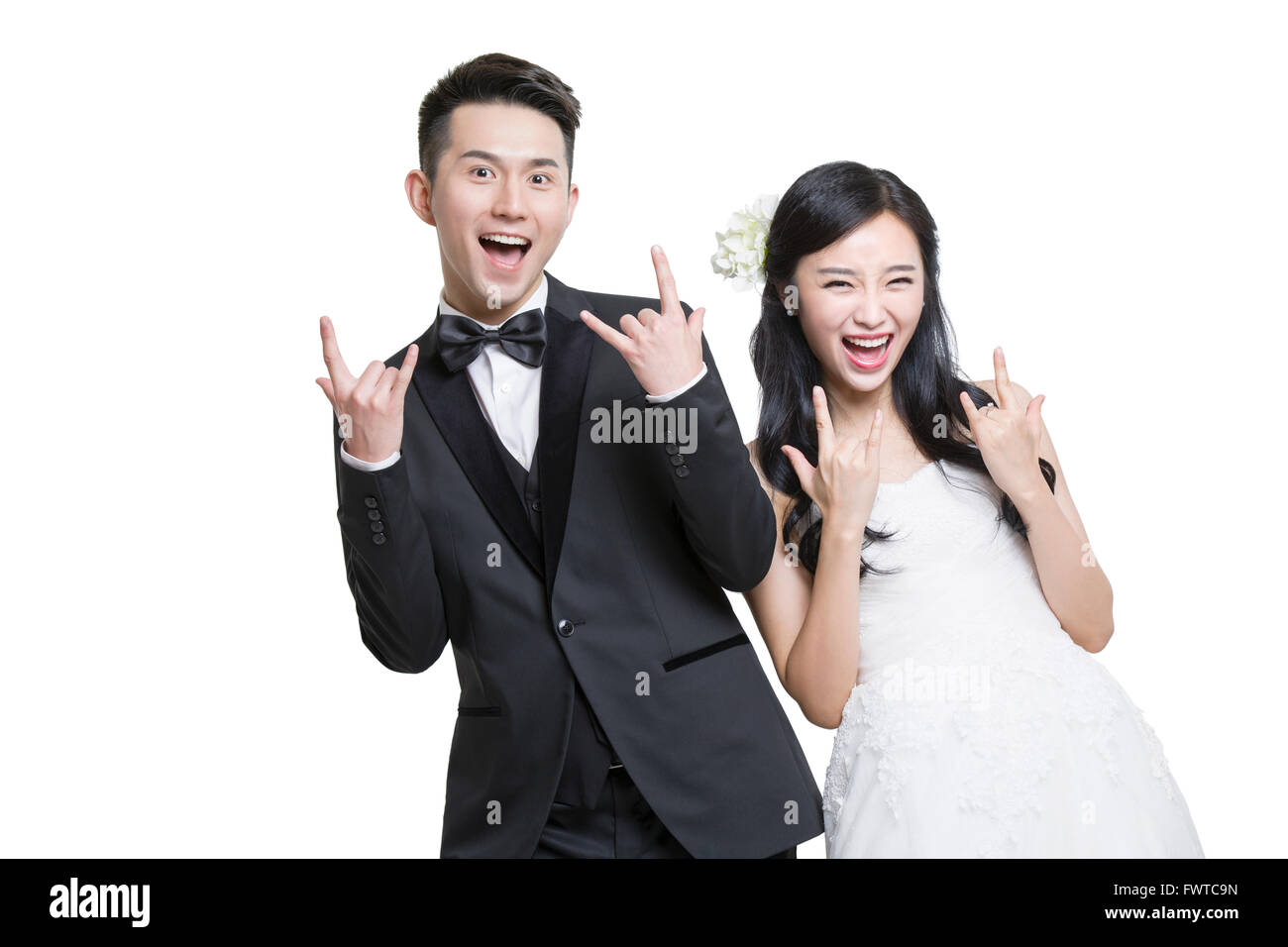 Humorous bride and groom Stock Photo