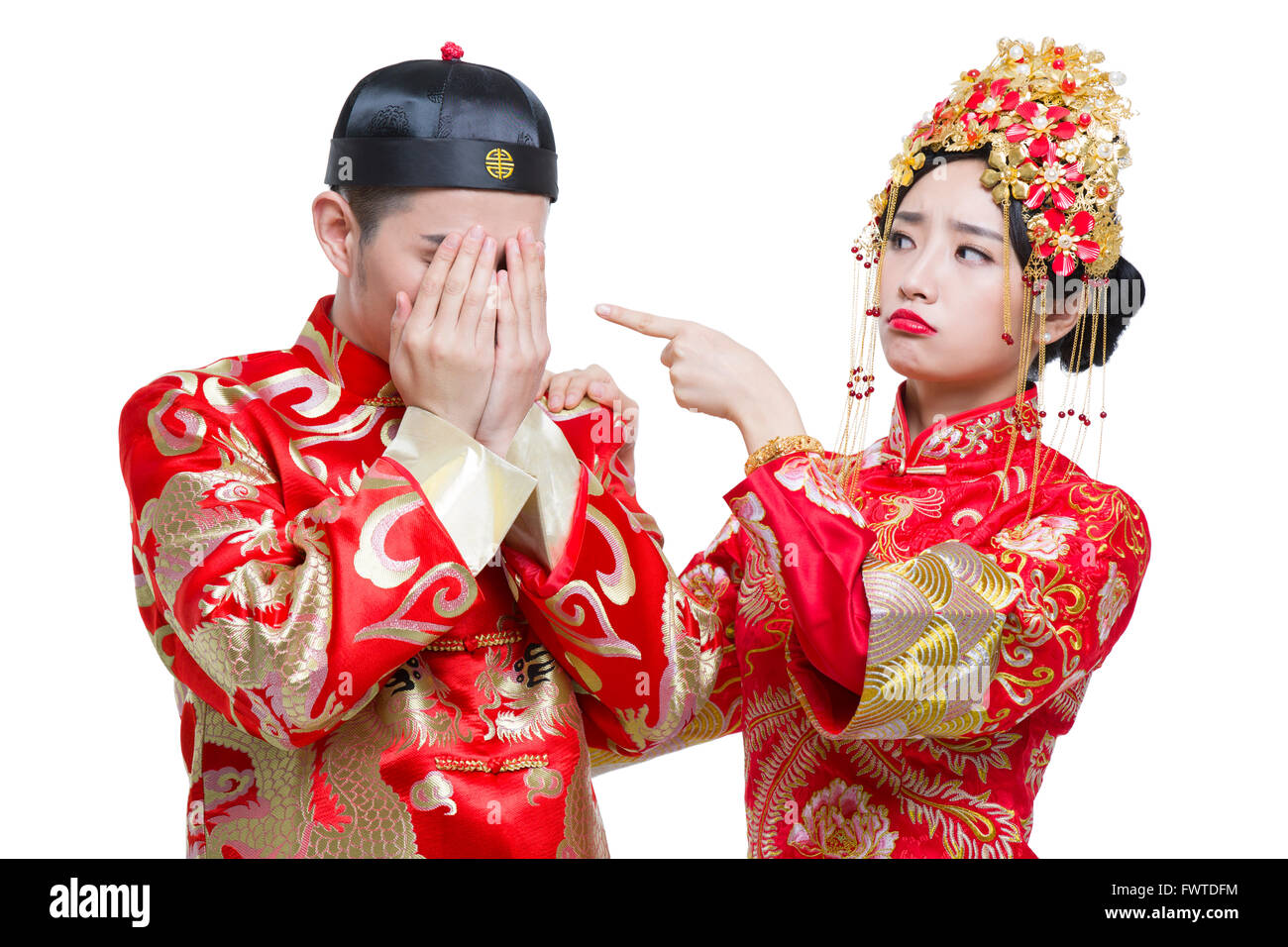 Humorous bride and groom Stock Photo