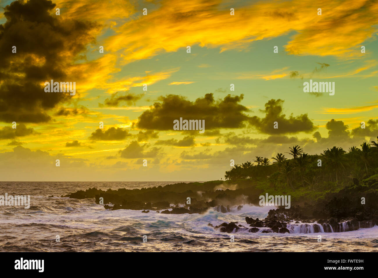 waves at Waianapanapa State Park, Maui Stock Photo
