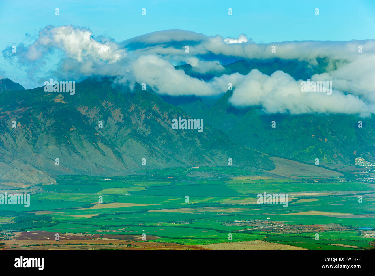 West Maui mountains and central Valley, Maui Stock Photo
