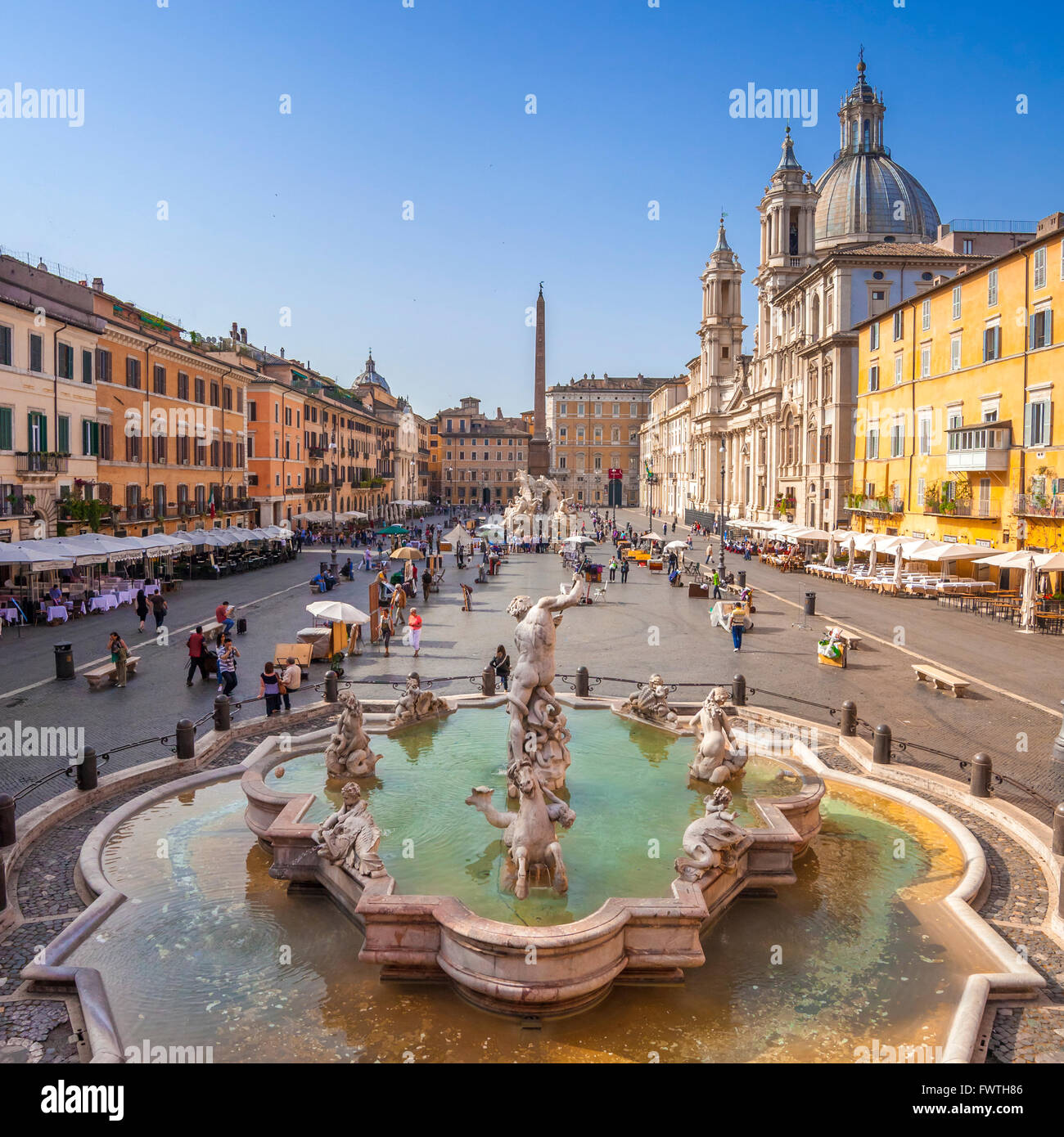 Neptune fountain from above in Piazza Navona, Rome, Italy Stock Photo