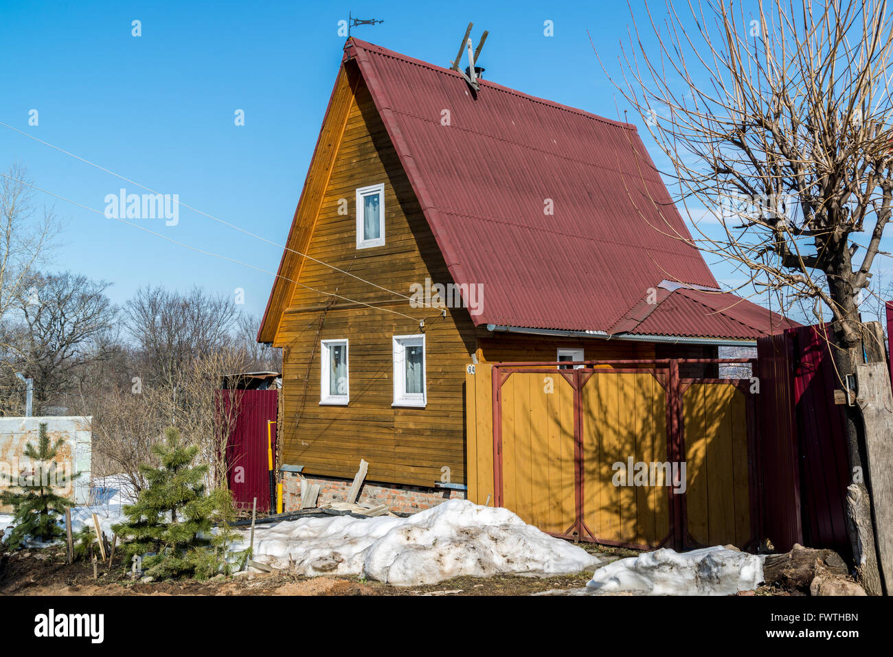 small wooden summer house in the early spring in Russia Stock Photo - Alamy