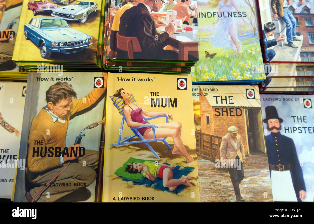 Ladybird books for grown-ups in bookshop display, London Stock Photo