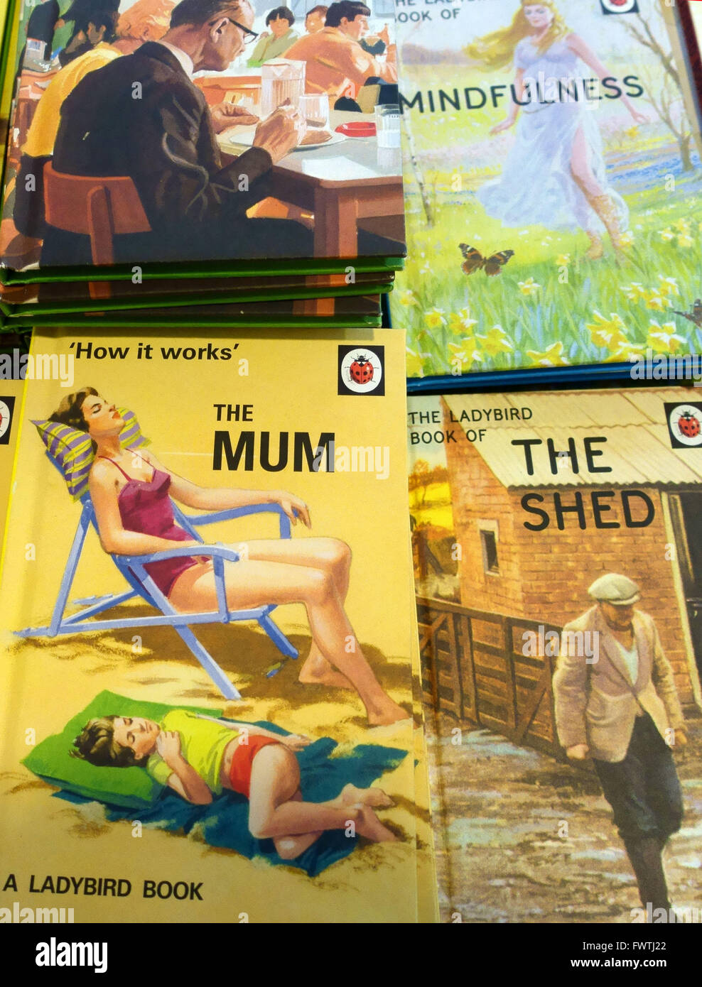 Ladybird books for grown-ups in bookshop display, London Stock Photo