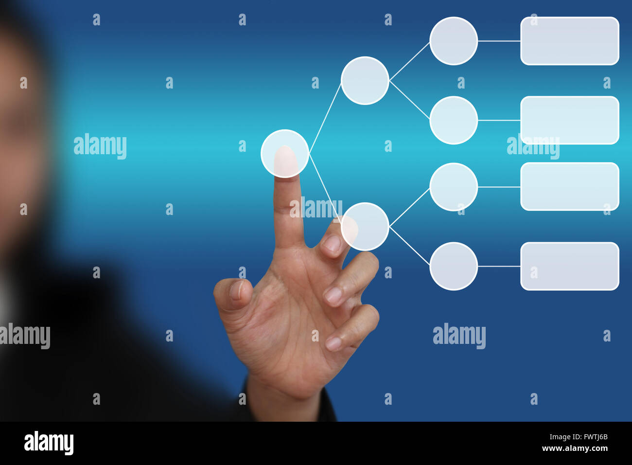 hand push on blank decision tree diagram in hand for business analyze Stock Photo