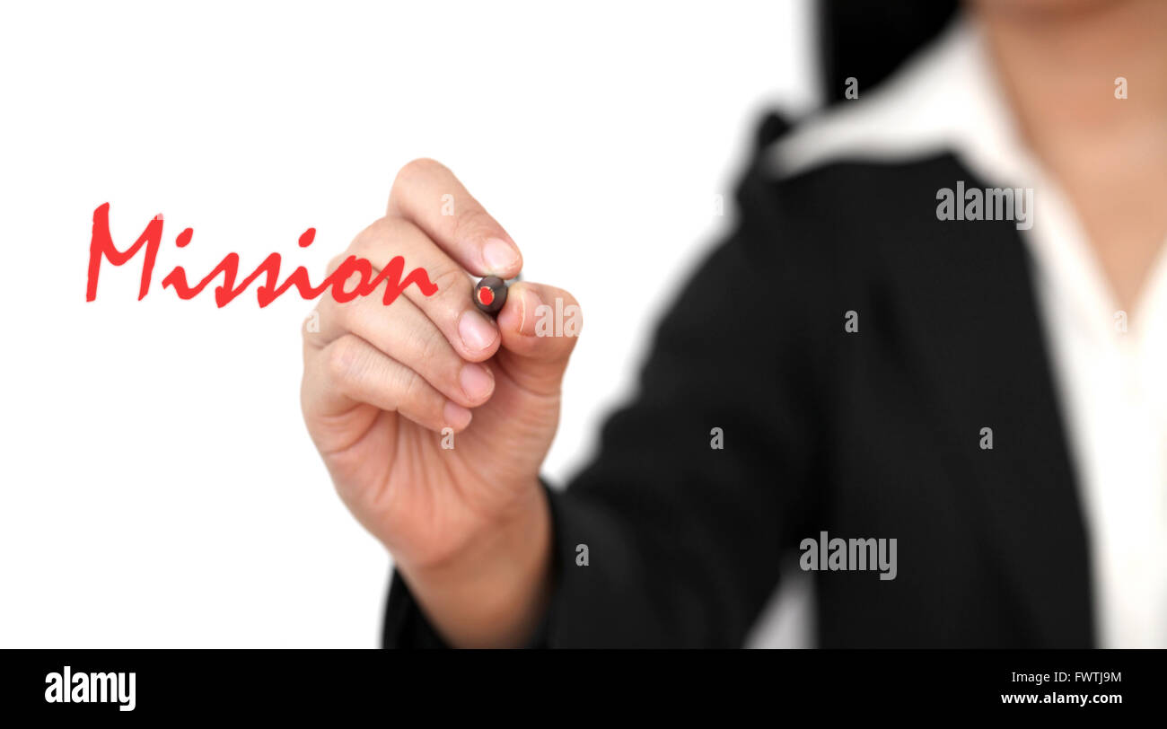 asian business woman hand writing Mission word Stock Photo