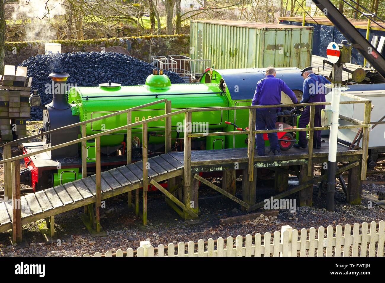 South Tynedale Railway. Steam train Barber. Loaded with coal at Alston Station. Alston, Cumbria, England, United Kingdom, Europe Stock Photo