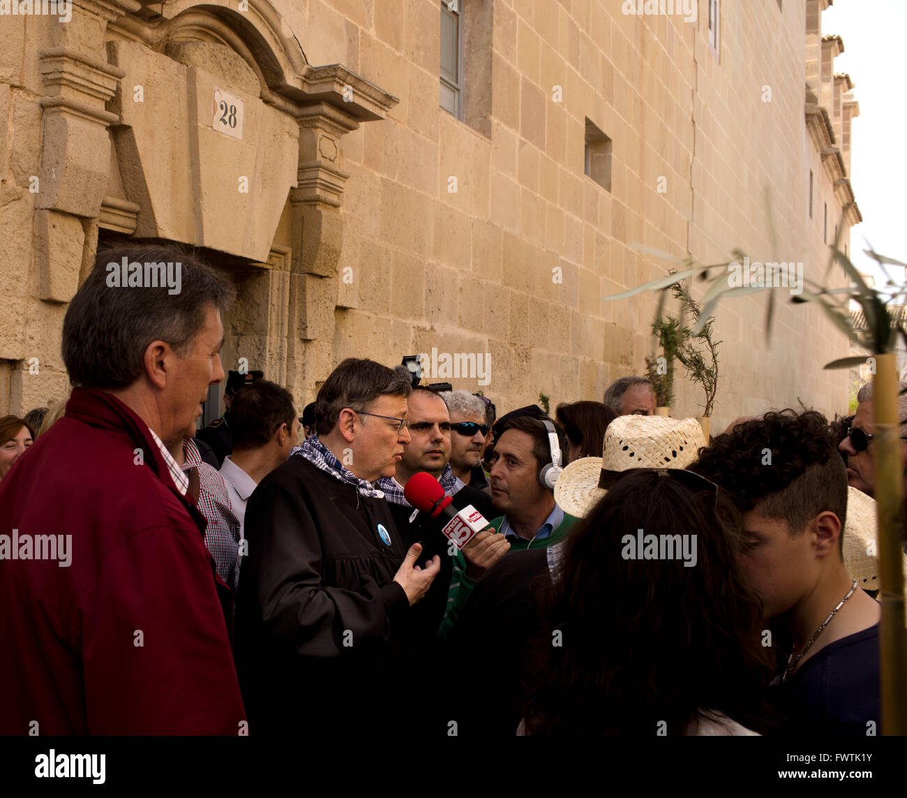 President of Comunidad Valenciana Ximo Puig, PSOE party, visiting Santa Faz during the annual pilgrimage from Alicante town Stock Photo