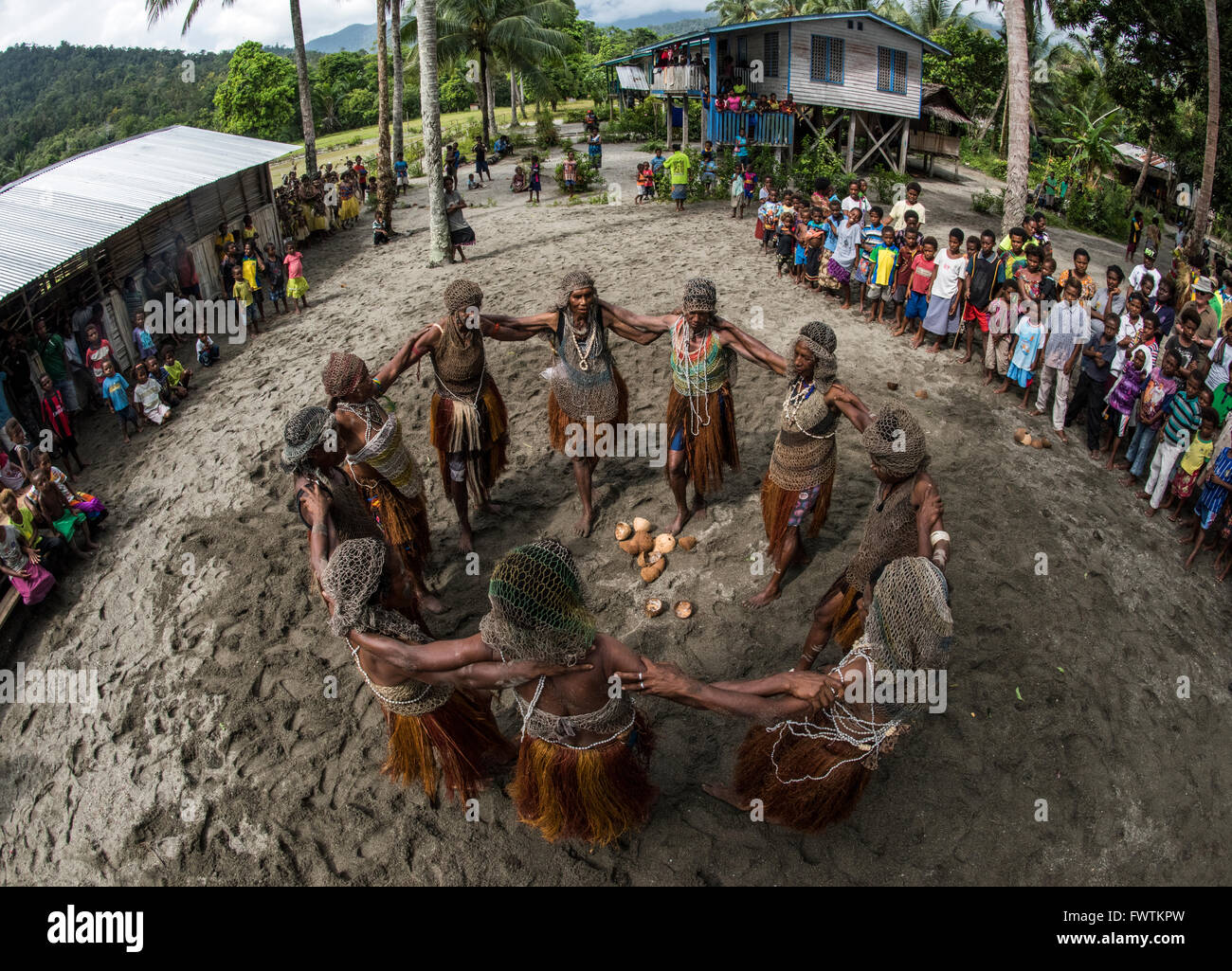 Local Dancers women performing a traditional dance Lababia, Papua New Guinea Stock Photo