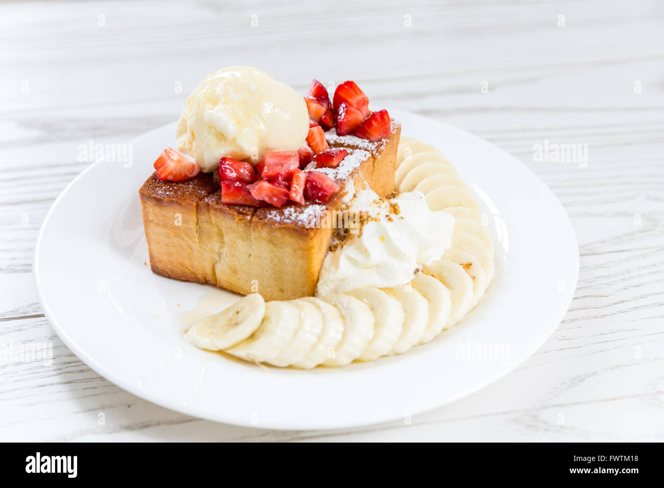 shinuya honey toast with with fruit and ice cream Stock Photo