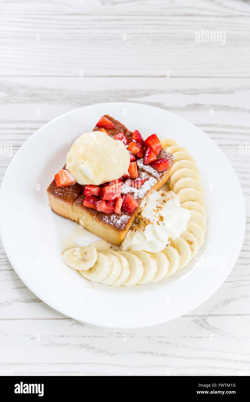 shinuya honey toast with with fruit and ice cream Stock Photo