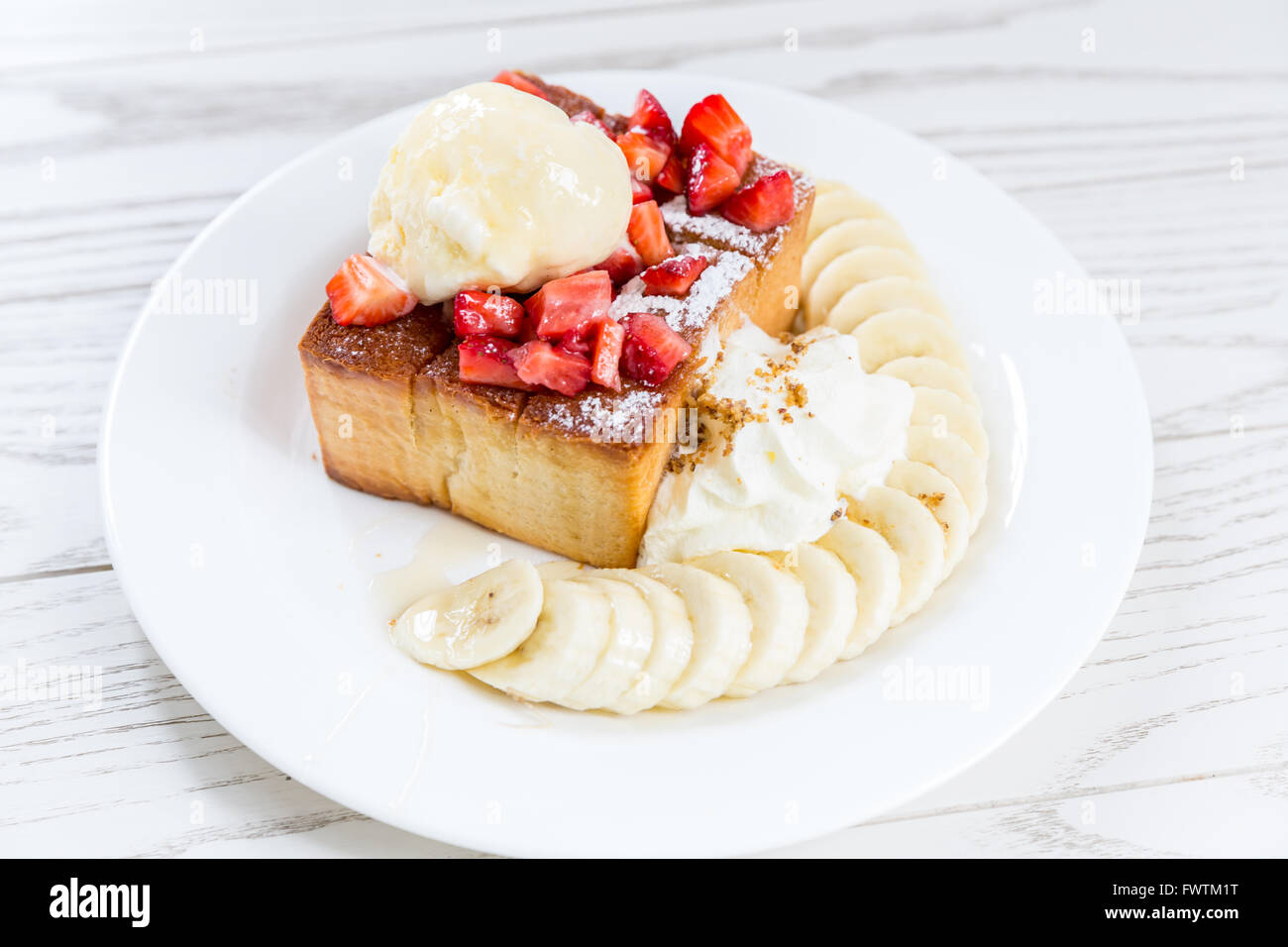 shinuya honey toast with with fruit and ice cream Stock Photo