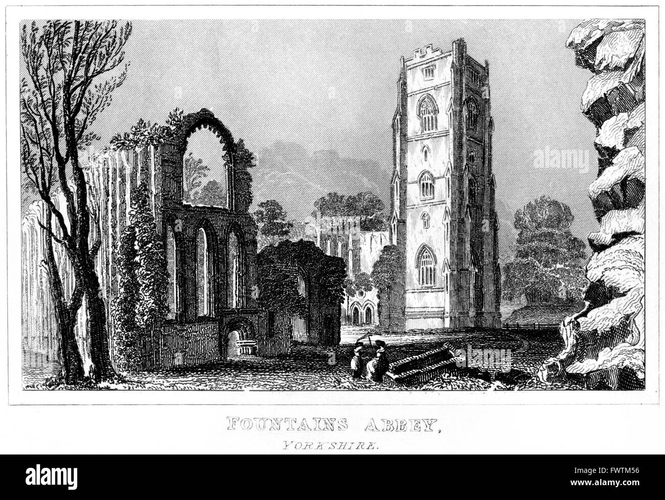 Engraving of the fountains abbey Black and White Stock Photos & Images Alamy