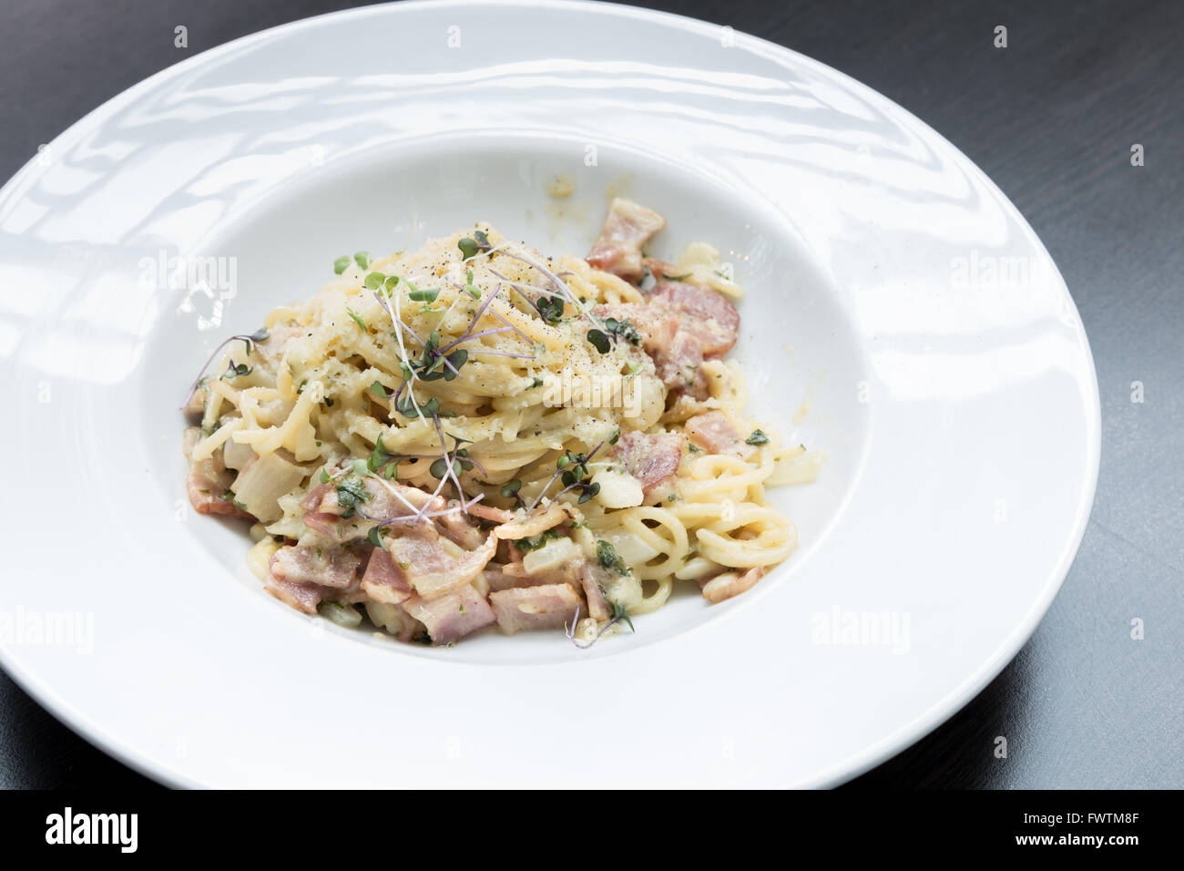 gourmet spaghetti carbonara italian cuisine Stock Photo Alamy