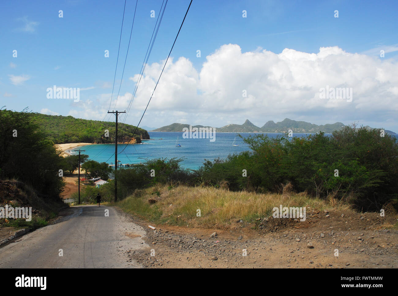 Caribbean, Windward Islands, Grenadines, Mayreau, Saline Bay, View to Union Island Stock Photo