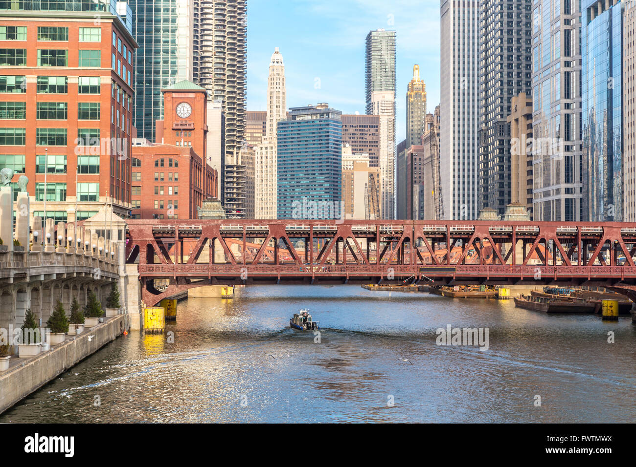 Chicago downtown and River with bridges Stock Photo - Alamy