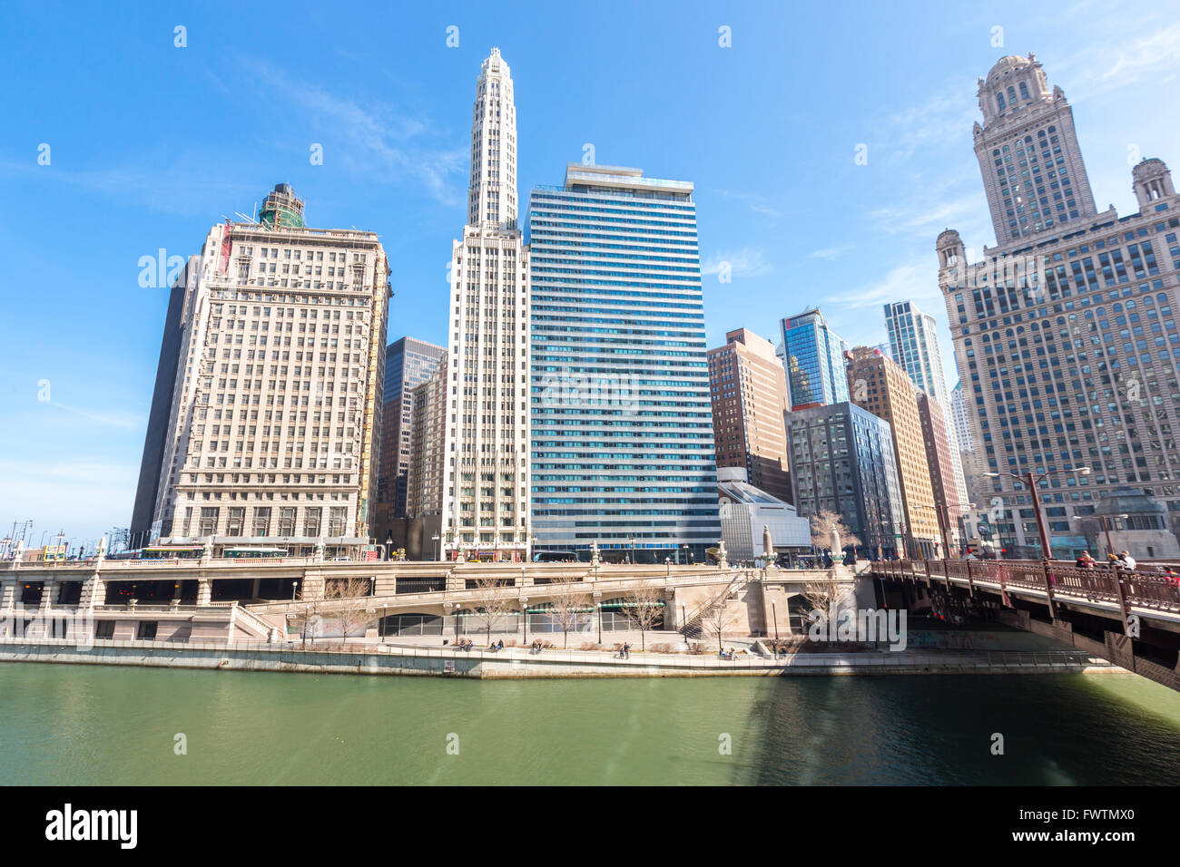 Chicago downtown and River with bridges Stock Photo - Alamy