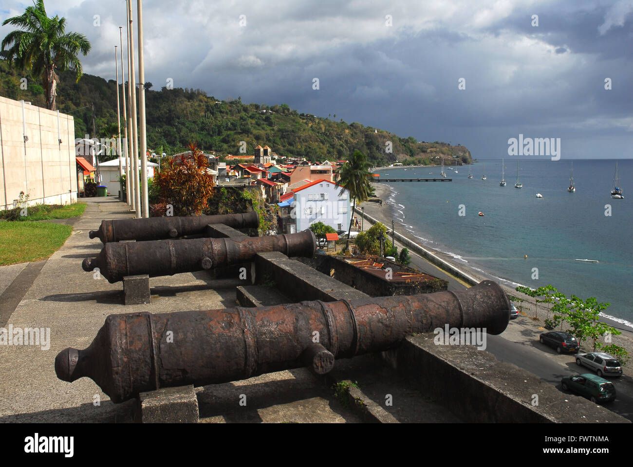Martinique, St Pierre, Old Fort, Ancient Cannons Stock Photo
