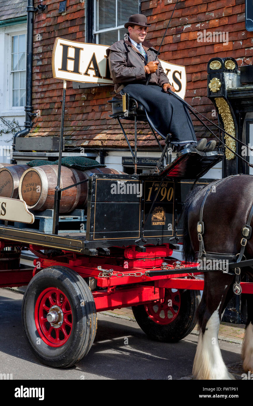 Harveys Brewery Dray and Drayman, Lewes, Sussex, UK Stock Photo