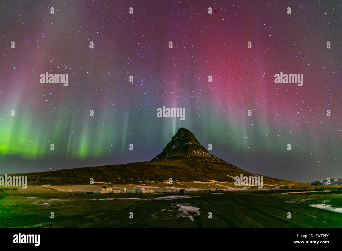 The Northern Light Aurora borealis at Kirkjufell Iceland Stock Photo ...