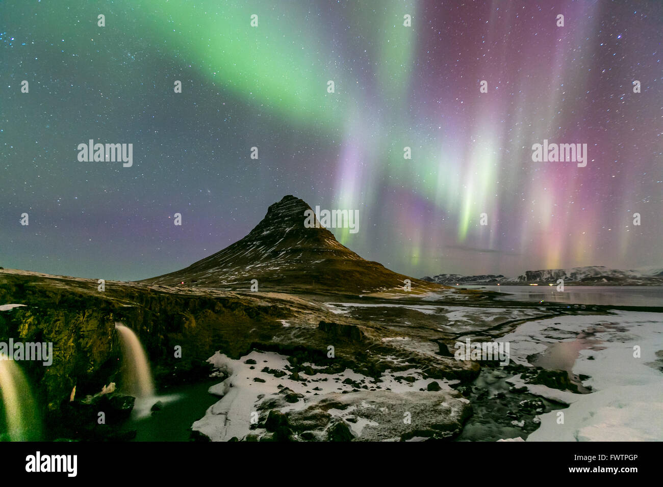 The Northern Light Aurora borealis at Kirkjufell Iceland Stock Photo ...