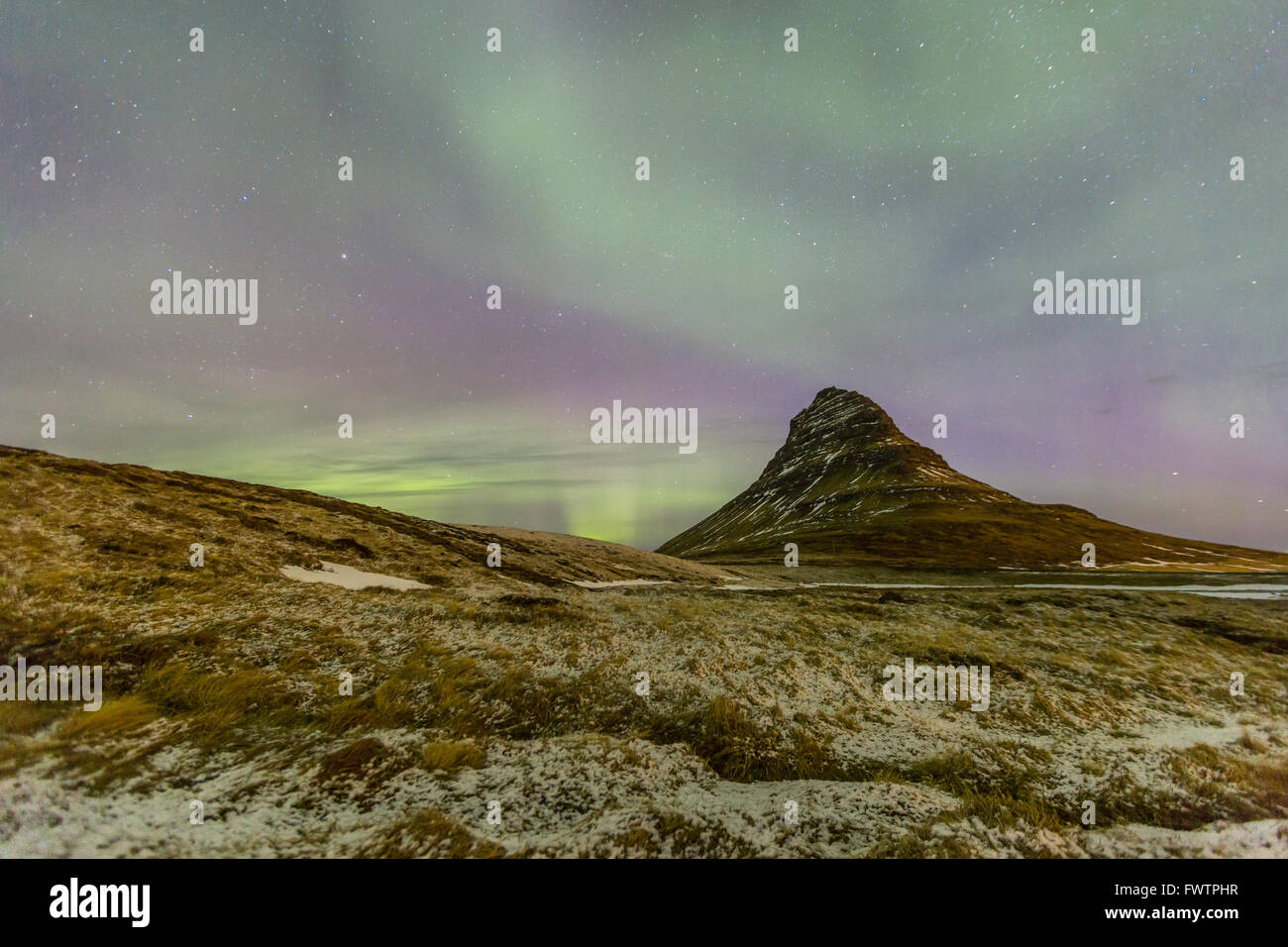 The Northern Light Aurora borealis at Kirkjufell Iceland Stock Photo ...