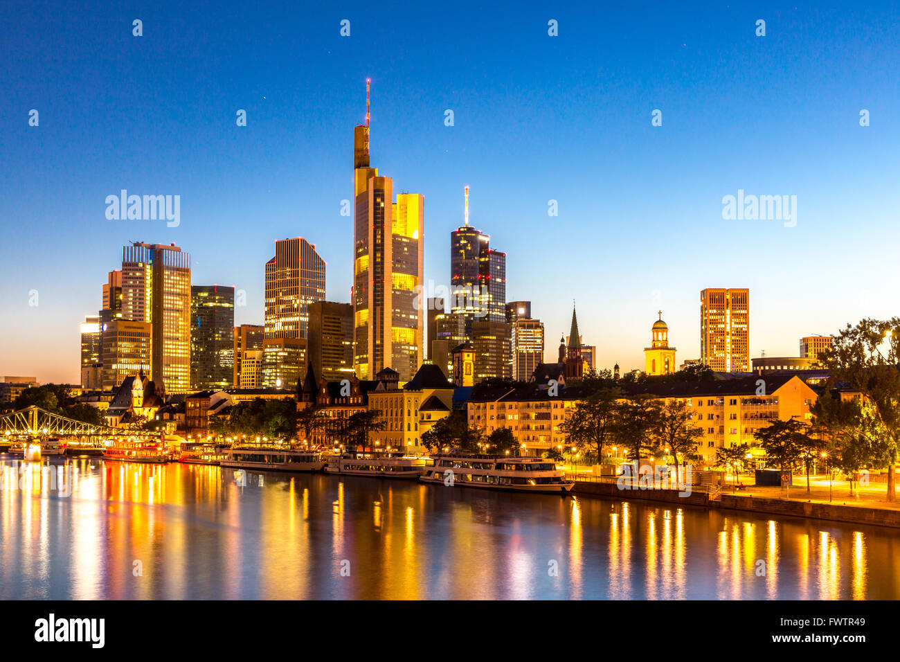 Frankfurt am Mine Skyscraper skyline building at dusk Germany Stock ...