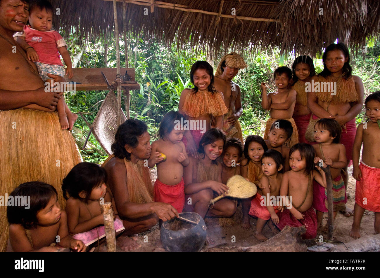 Yagua tribe located near Iquitos, Amazonian, Peru. Portrait the twenty ...