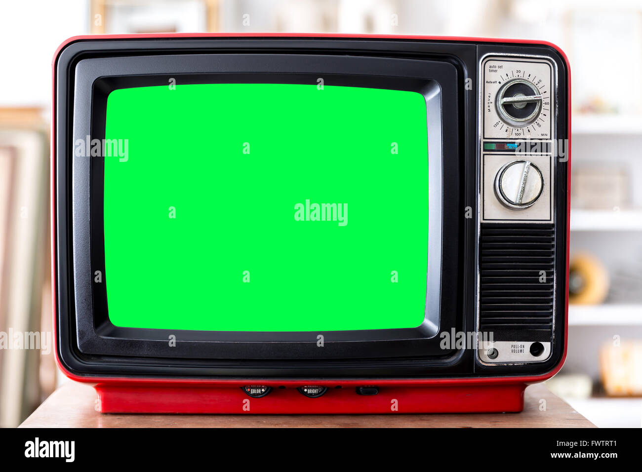 Vintage Red Television TV set with clipping path on screen Stock Photo