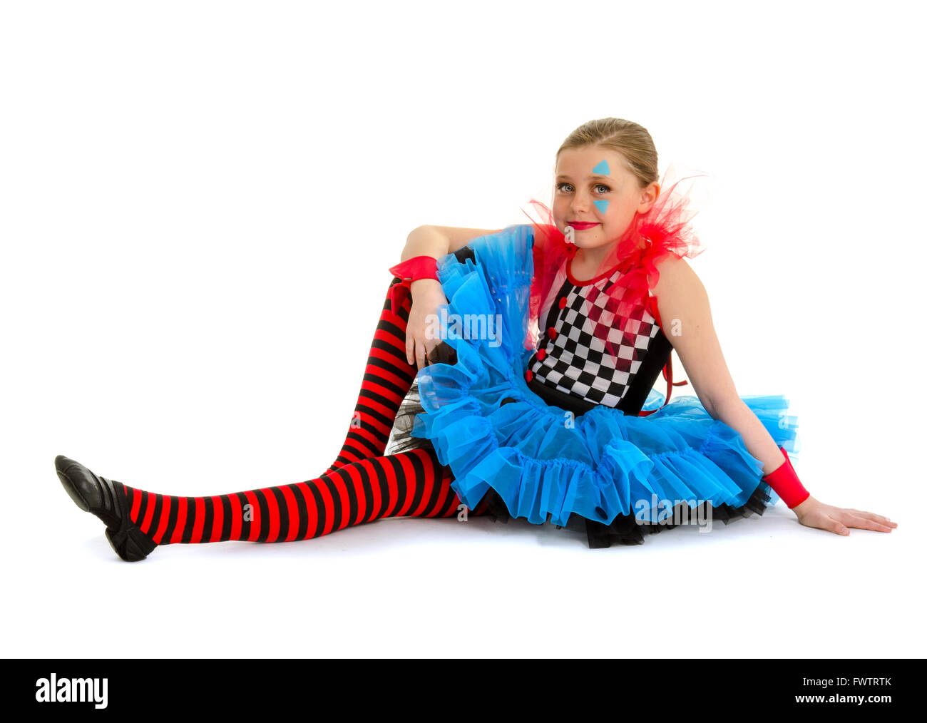 A Child Dance Performer Dressed in Circus Clow Costume Stock Photo