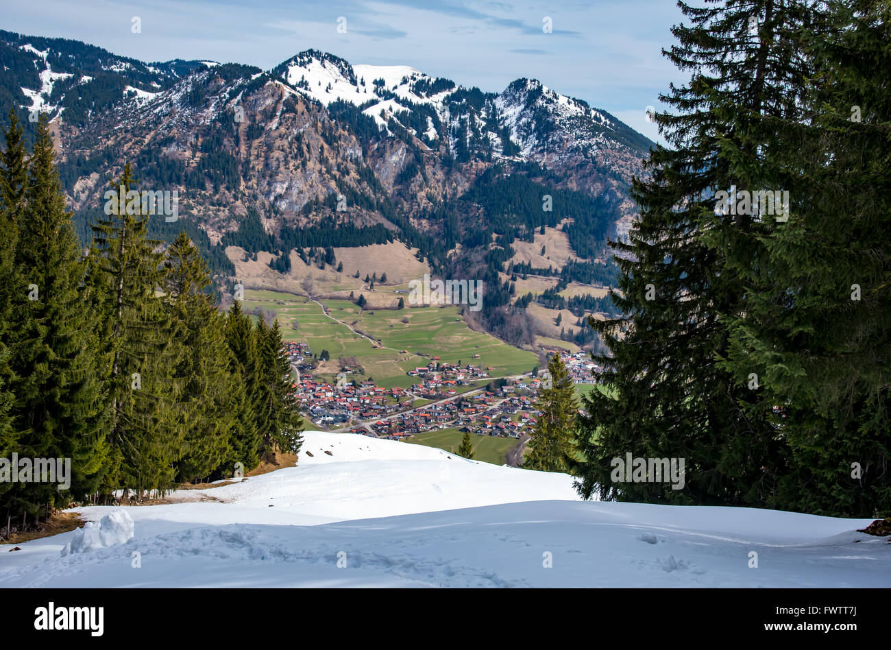 town in mountain Valley Stock Photo