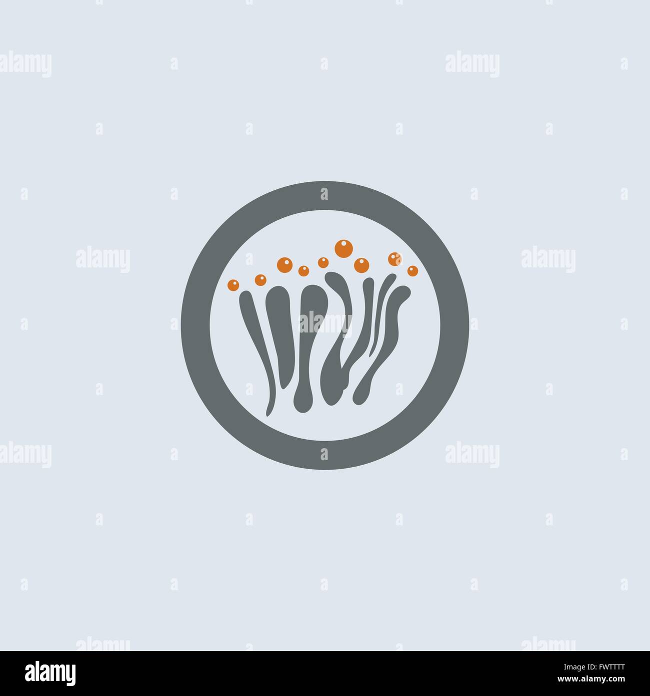 Gray-orange mucous cells with allergens round web icon Stock Vector