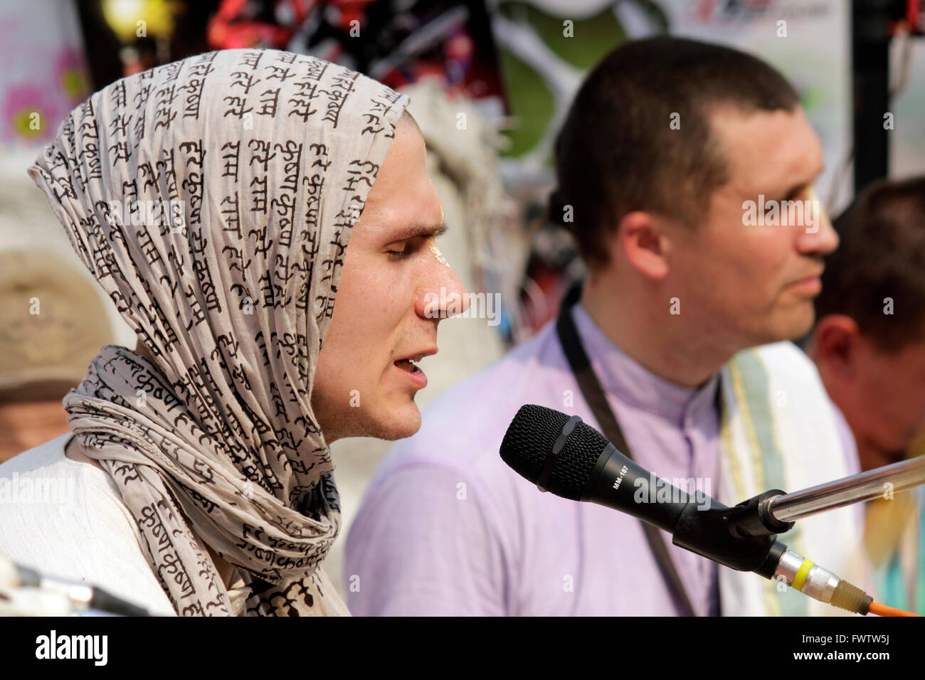 ISKCON devotees belonging to Russia performing bhajan on the streets of Kolkata Stock Photo