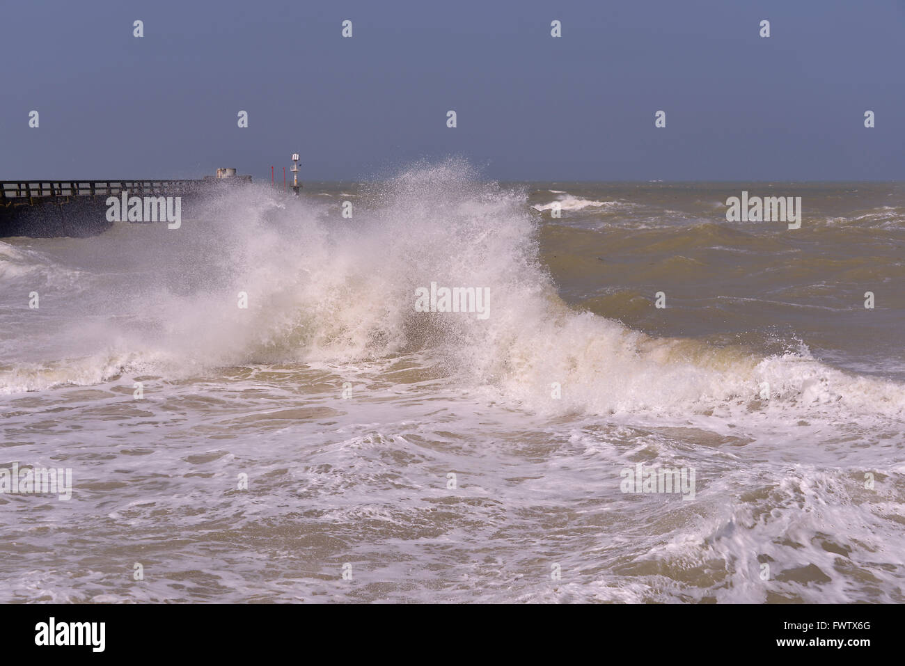 Rough sea at Grandcamp-Maisy, commune in the Calvados department in the Basse-Normandie region in northwestern France Stock Photo