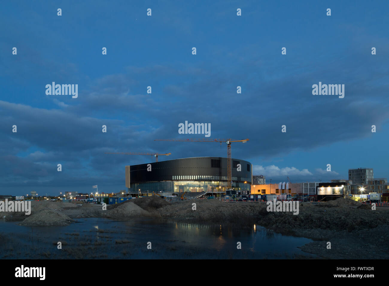 Copenhagen, Denmark - April 07, 2016: Construction of the Royal Arena, an upcoming multi-use indoor arena. Stock Photo