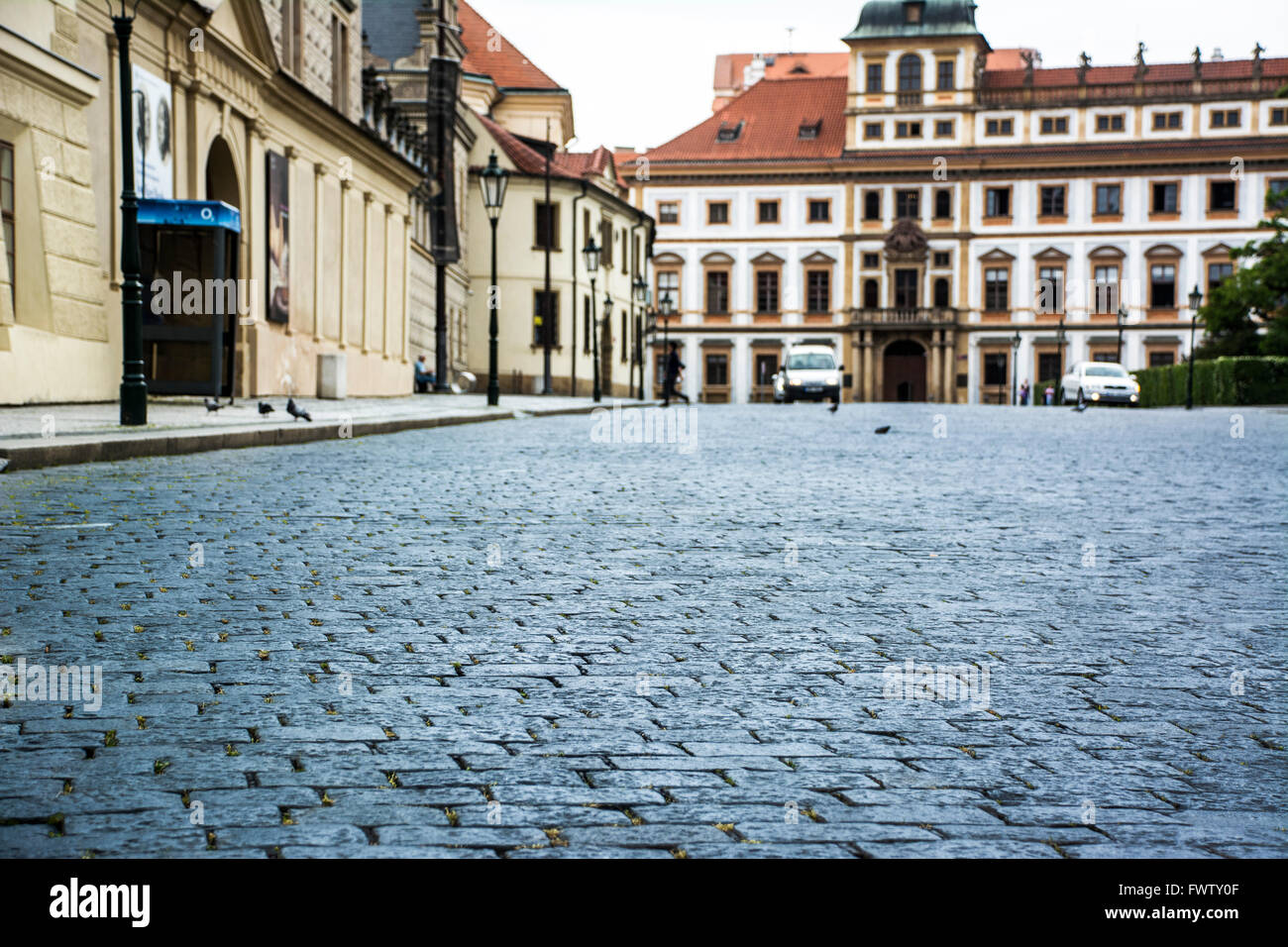 cobblestone street in Europe Stock Photo