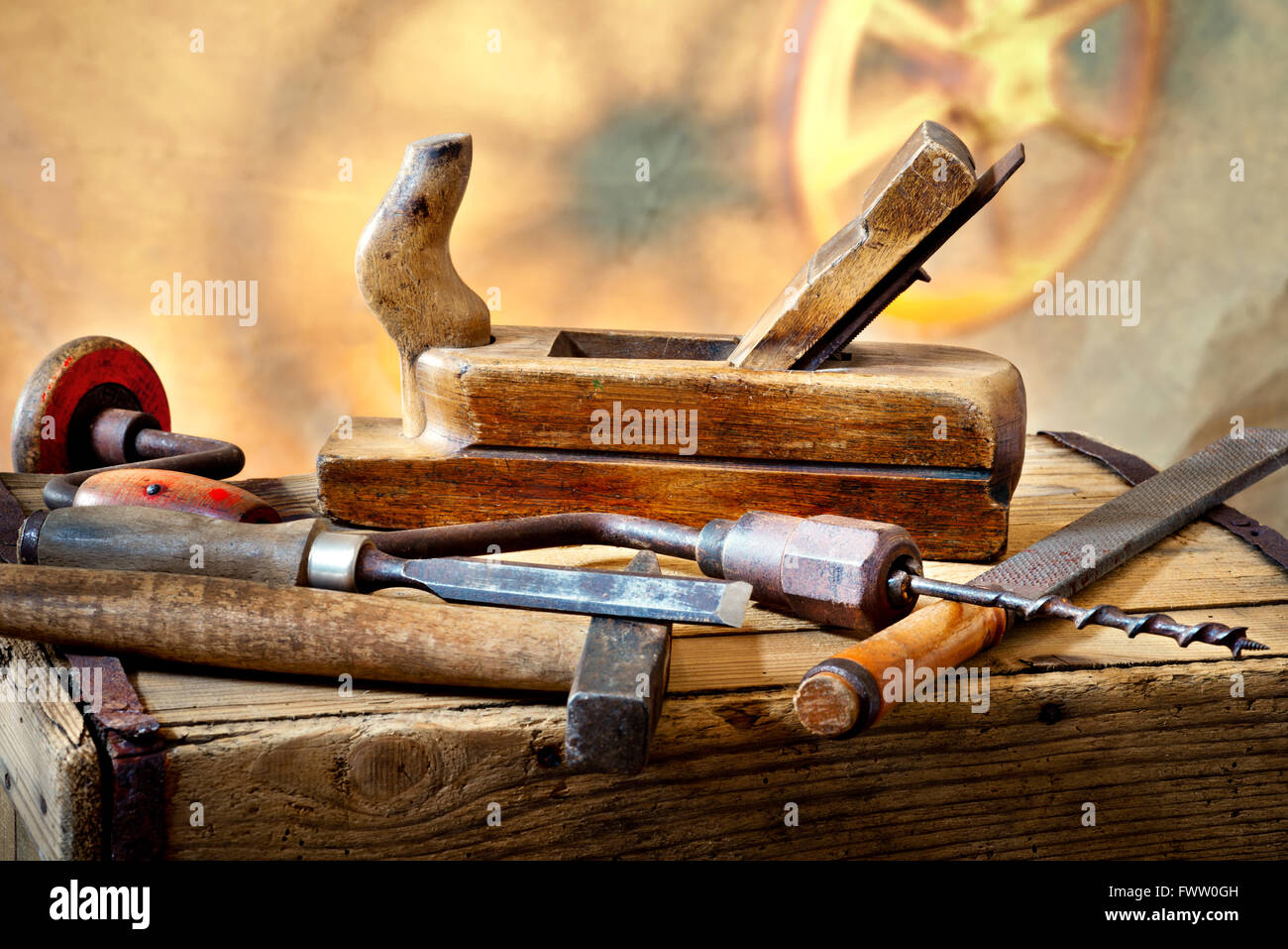still life with old used carpentry tools Stock Photo Alamy