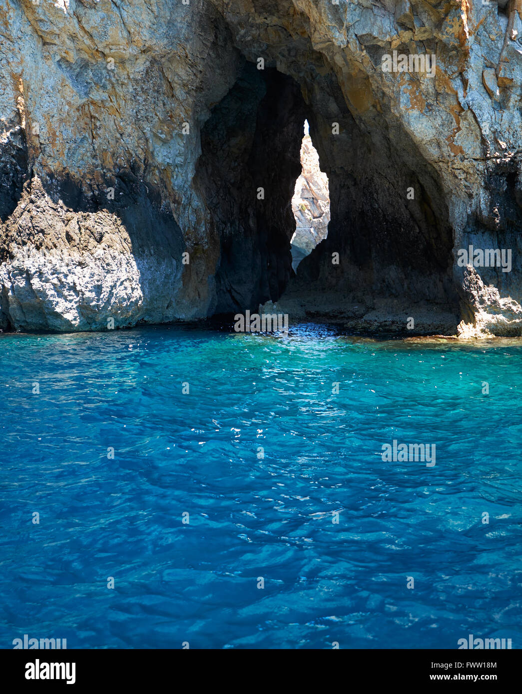 Inside Blue Grotto - nature landmark on south part of Malta island Stock Photo