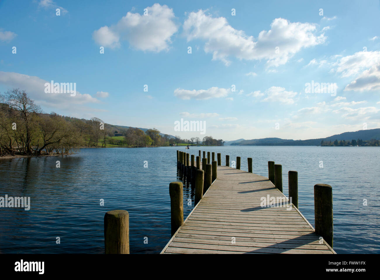 A jetty at Coniston Water, Lake District National Park, Cumbria, UK Stock Photo