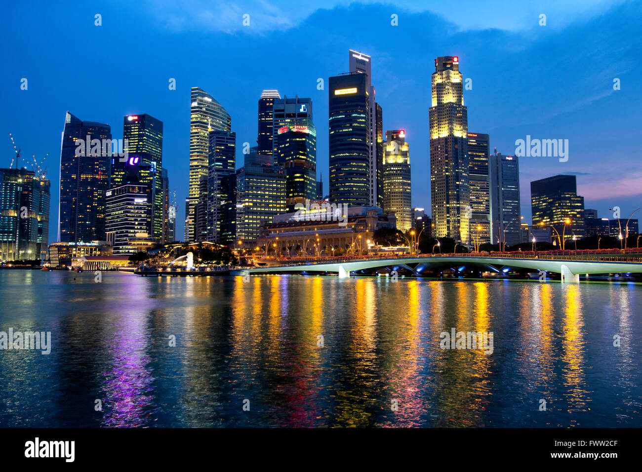 Marina bay at night in Singapore Stock Photo