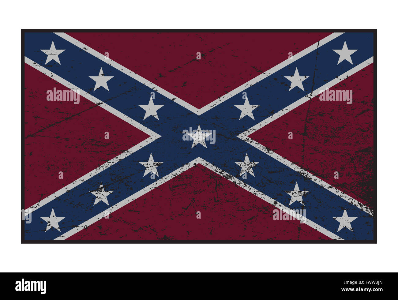 A grunged Confederate flag isolated on a white background Stock Photo