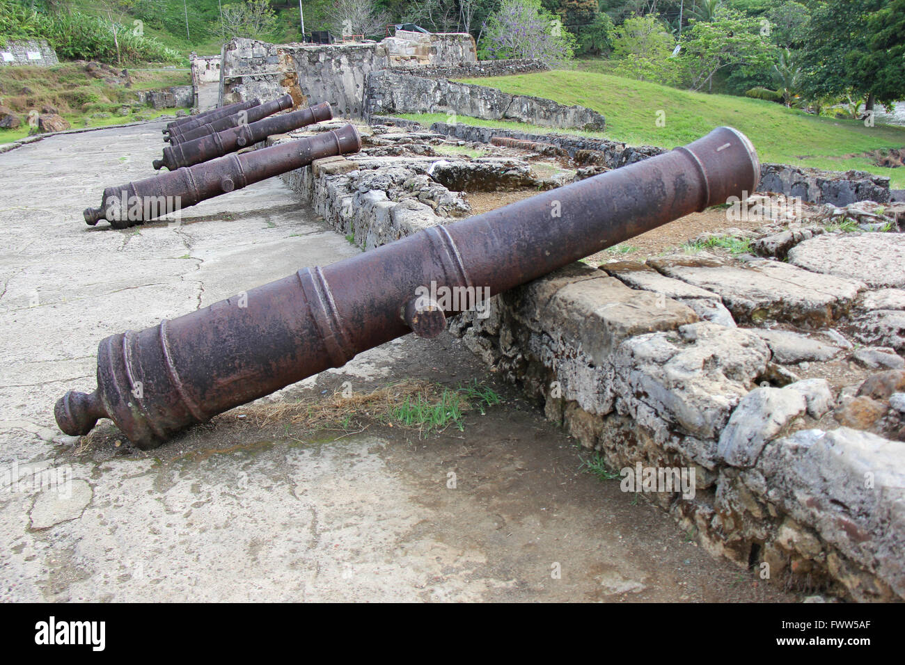 Antique cannons at Potobelo, Colón, Panamá. Stock Photo