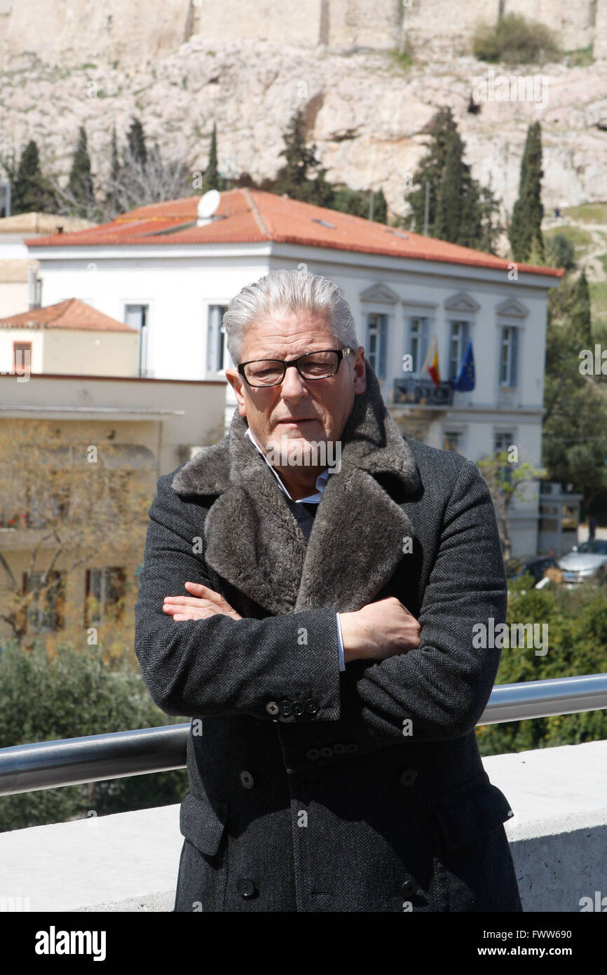 Renowned  Belgian multidisciplinary artist, stage director and choreographer Jan Fabre gives a  press conference at Acropolis mu Stock Photo