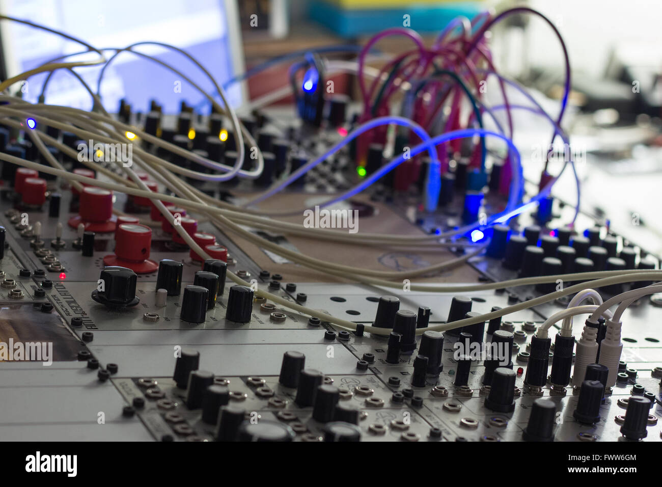 modular synthesizer, analogue synth closeup - music equipment Stock Photo