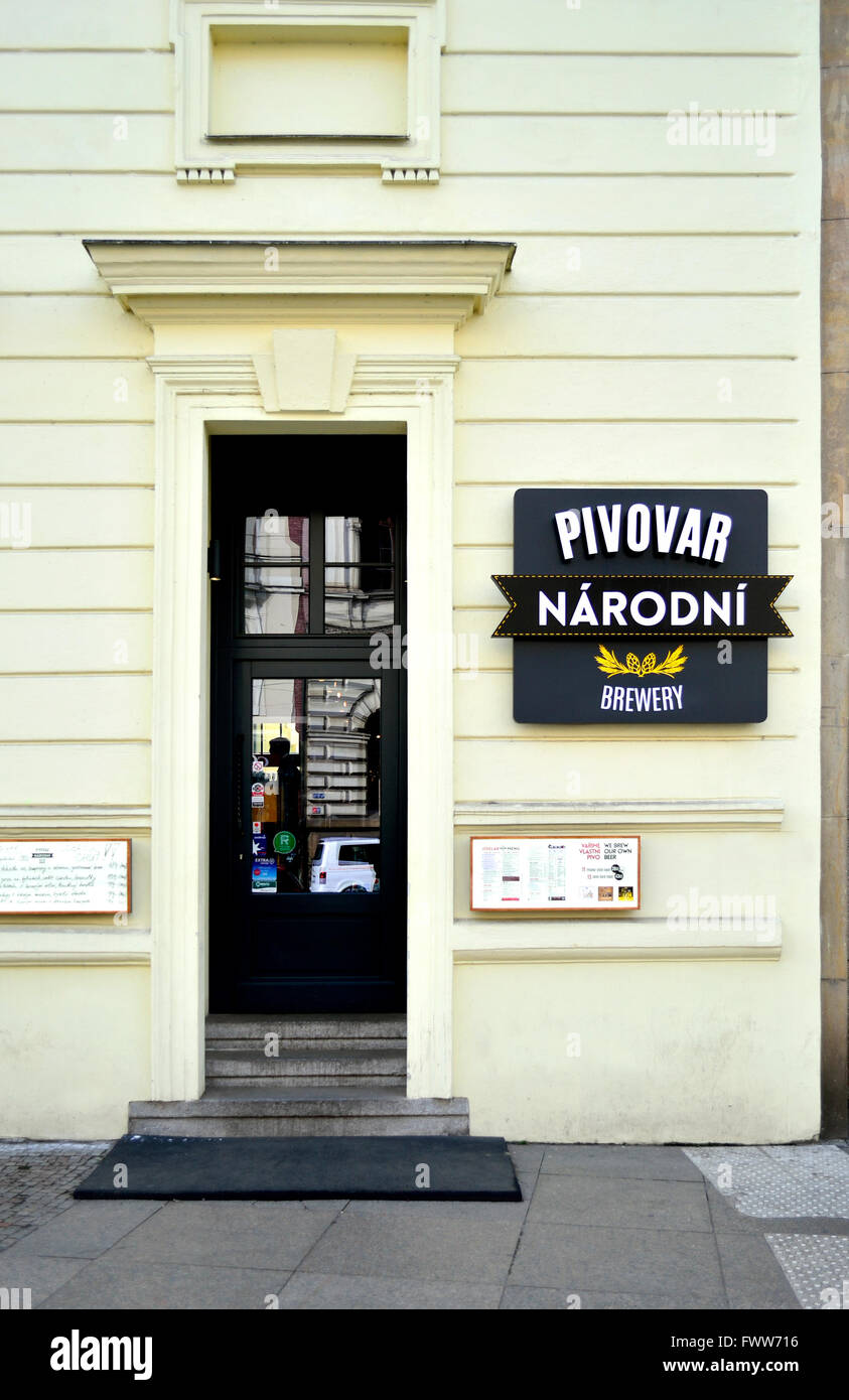 Prague, Czech Republic. Narodni ('national') pub and microbrewery in Narodni trida (street) Stock Photo