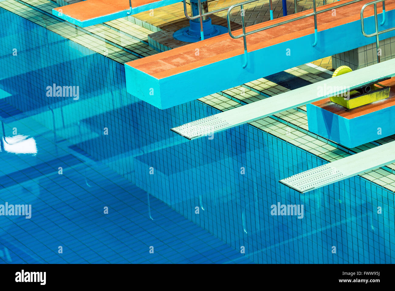 Several diving boards in the swimming pool Stock Photo Alamy