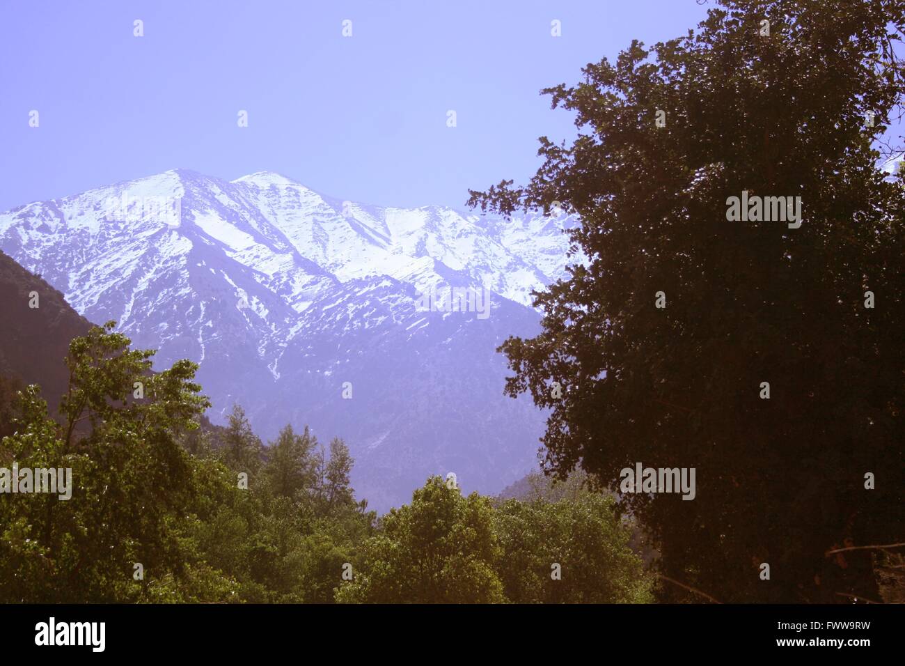 Sun and Snow in the Atlas Mountains Stock Photo