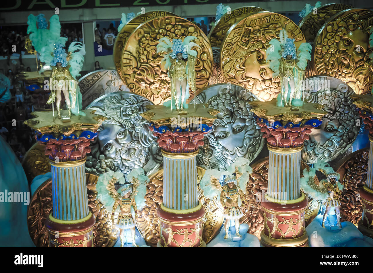 União da Ilha samba school parading at Rio carnival 2016. Stock Photo