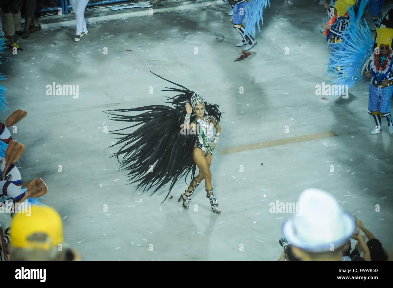 queen of Grande Rio saba school parading at Rio Carnival Sambodromo Stock Photo